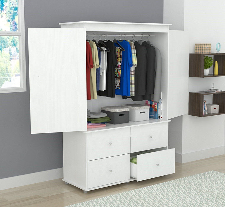 Melamine Mirrored Four Drawer Combo Dresser - White