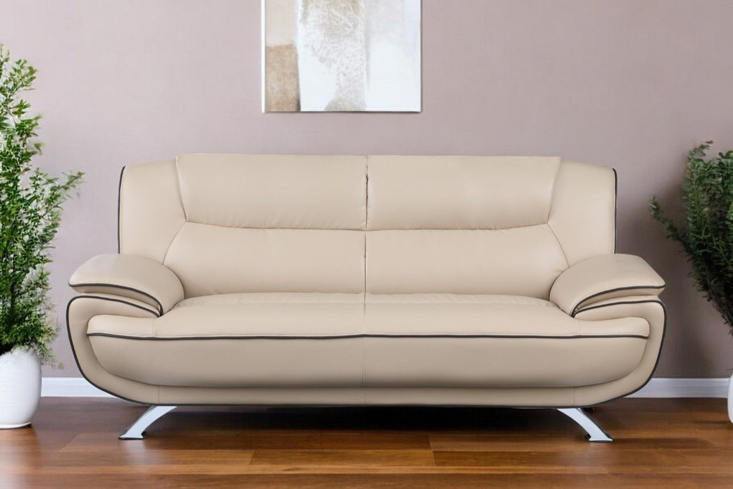 Sofa With Silver Legs Leather - Beige