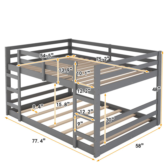 77.4" Full Over Full Bunk Bed With Ladder - Gray