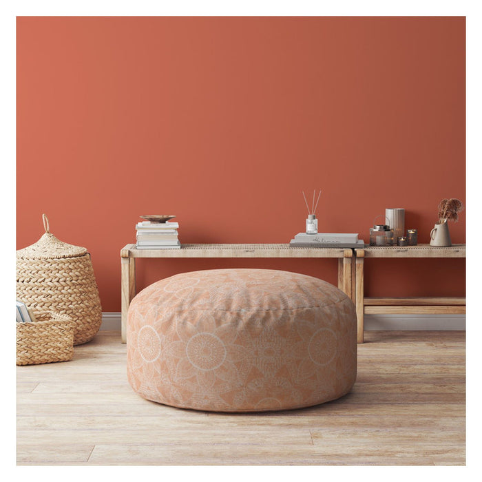 Cotton Round Floral Pouf Ottoman - Orange