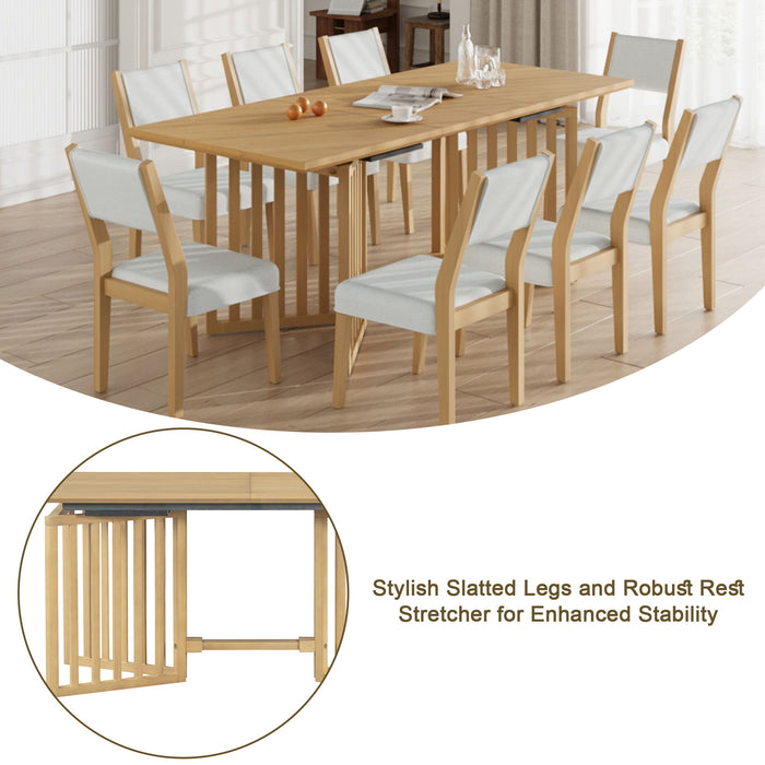 Topmax - 9 Piece Farmhouse Extendable Dining Table Set With 2 Removable Leaves And 8 Upholstered Dining Chairs