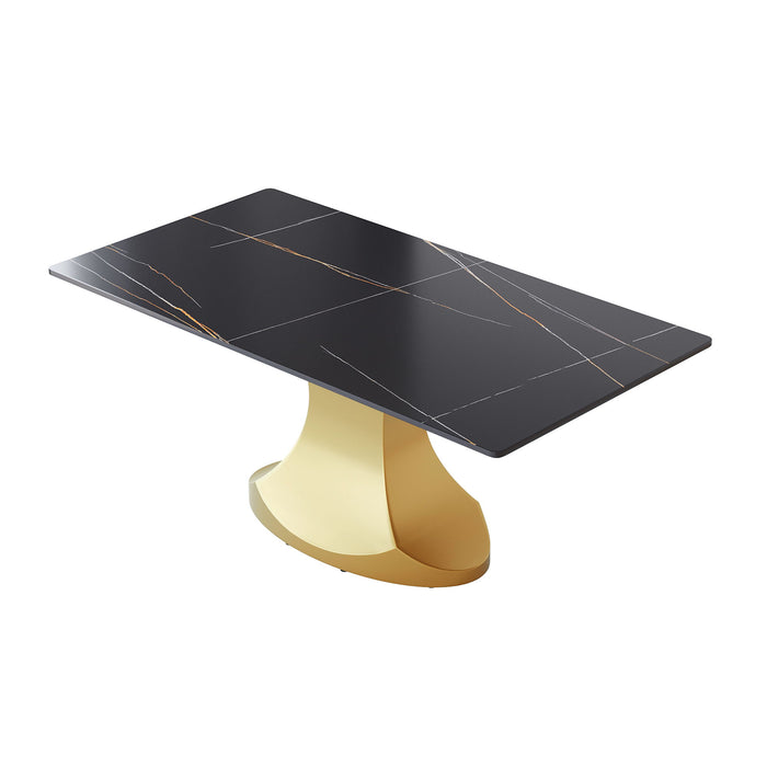 70.84" Modern Artificial Stone Panel Stainless Steel Curved Legs, Can Accommodate 6-8 People - Black / Gold