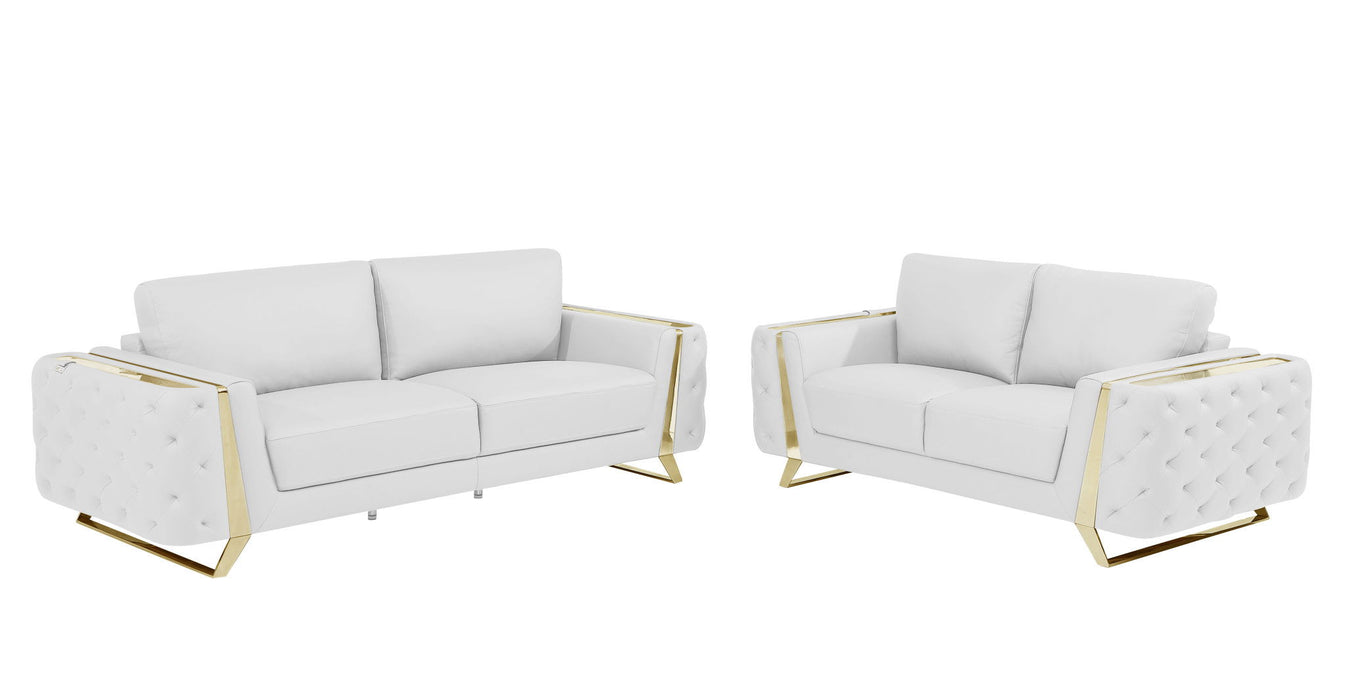 2 Piece Seating Set Italian Leather Indoor Five Person - White