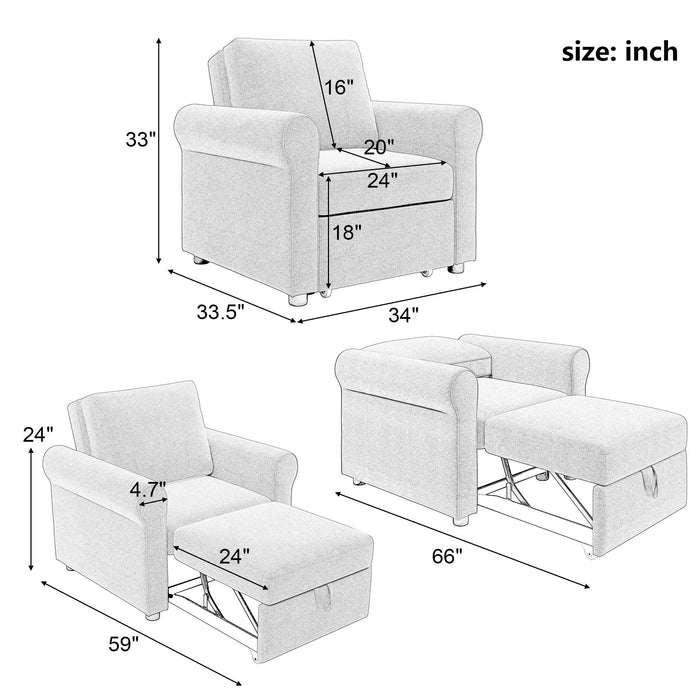 3 In 1 Sofa Bed Chair, Convertible Sleeper Chair Bed, Adjust Backrest Into A Sofa, Lounger Chair, Single Bed, Modern Chair Bed Sleeper For Adults