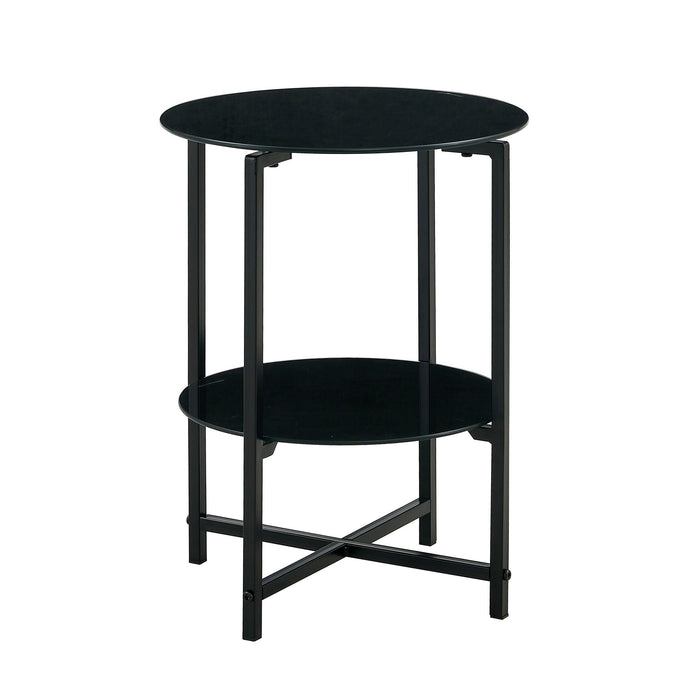 Tempered Glass End Table (Set of 2) , Round Coffee Table For Bedroom Living Room Office - Black