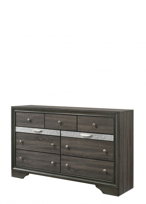 Solid Wood, Nine Drawer Triple Dresser - Gray