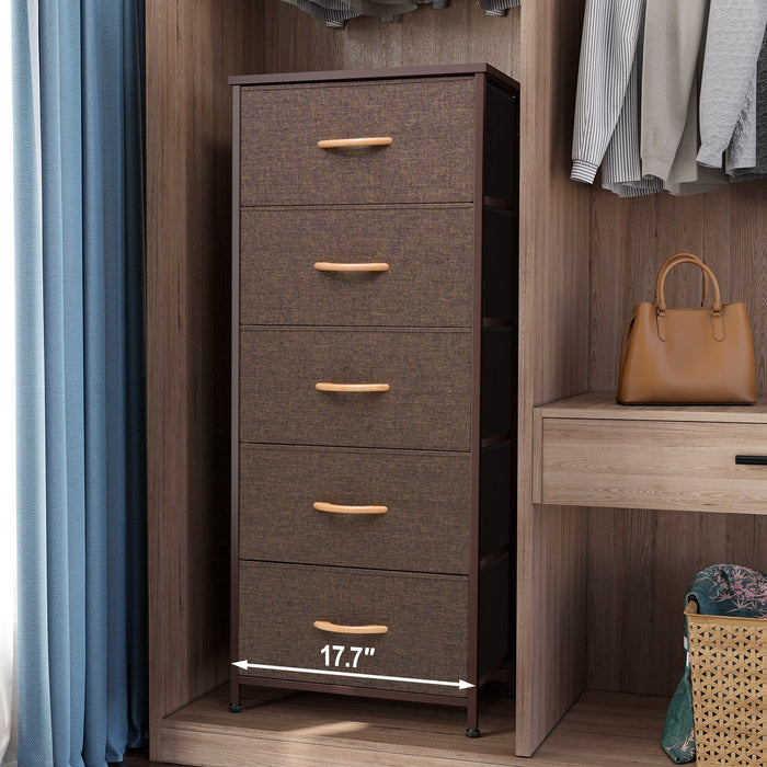 Steel And Fabric Five Drawer Chest - Brown