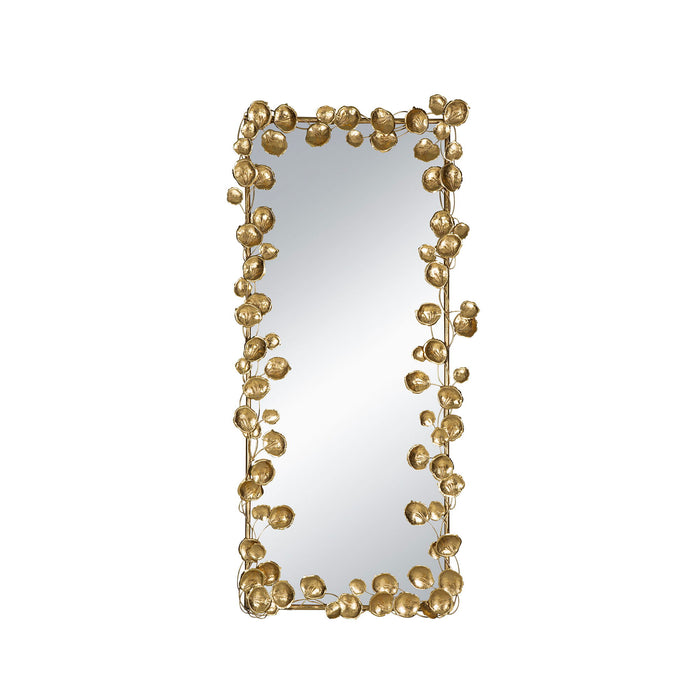 Full Length Mirror With Leaf Accents, Floor Miiror For Living Room Bedroom - Golden