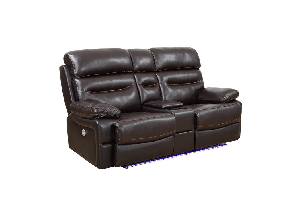 Faux Leather Power Reclining Love Seat With Storage - Brown