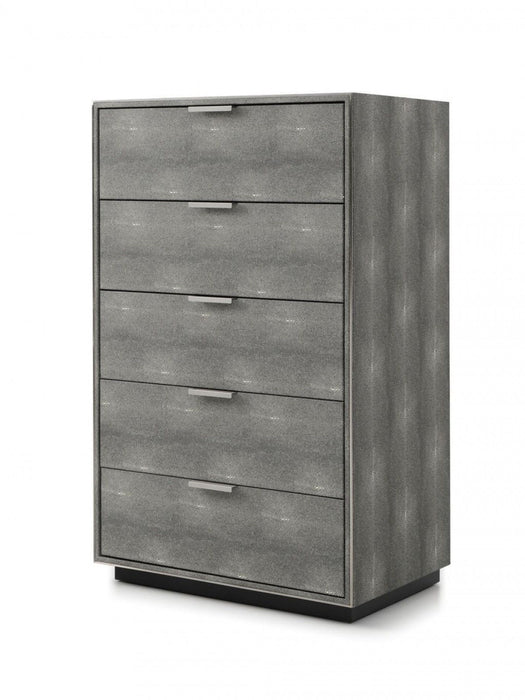 Solid Wood And Stainless Steel Five Drawer Chest - Gray