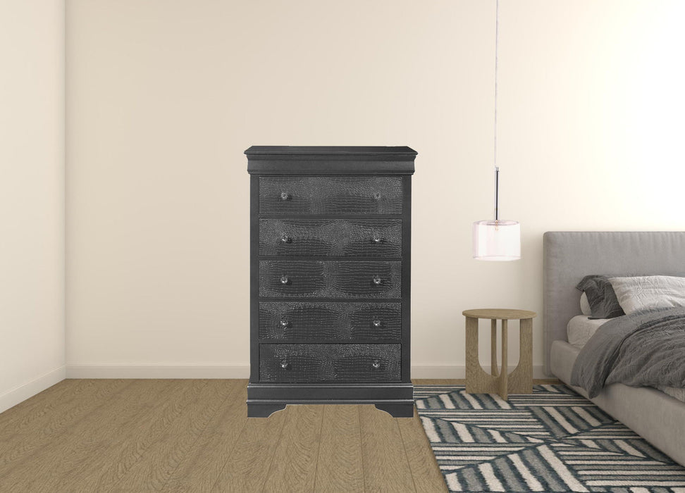 Solid Wood Five Drawer Chest - Metallic Gray