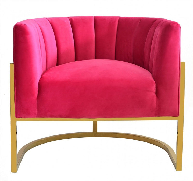 Glam Channel Tufted Velvet Accent Chair - Pink / Gold