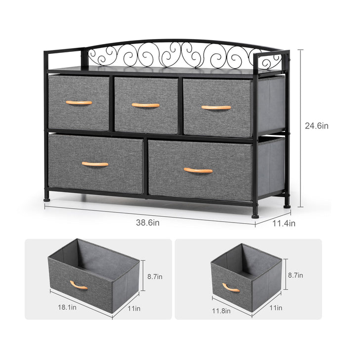 Steel And Fabric Five Drawer Combo Dresser - Gray / Black