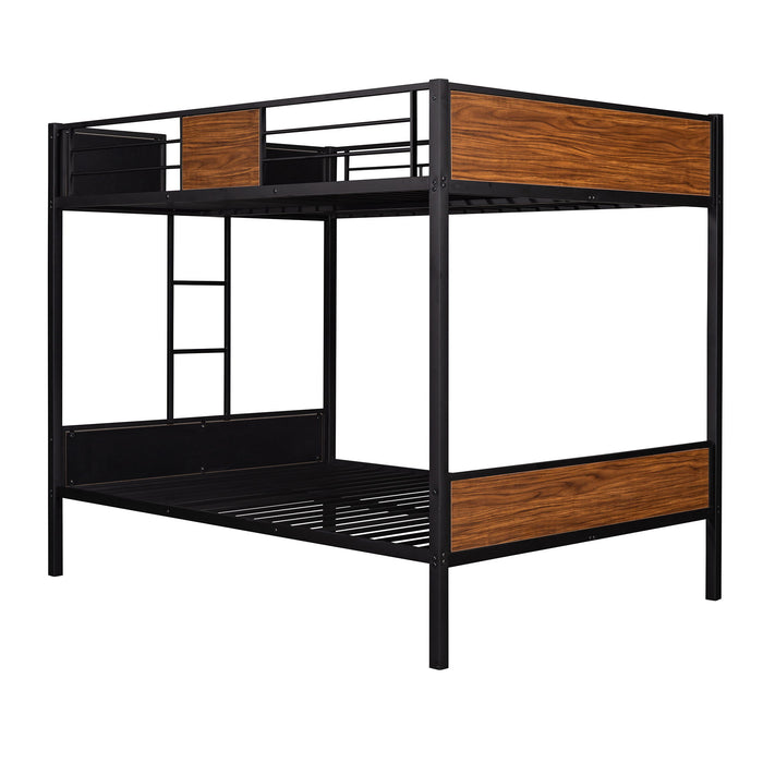 Full Over Full Bunk Bed Modern Style Steel Frame Bunk Bed With Safety Rail, Built-In Ladder For Bedroom, Dorm, Boys, Girls, Adults - Brown