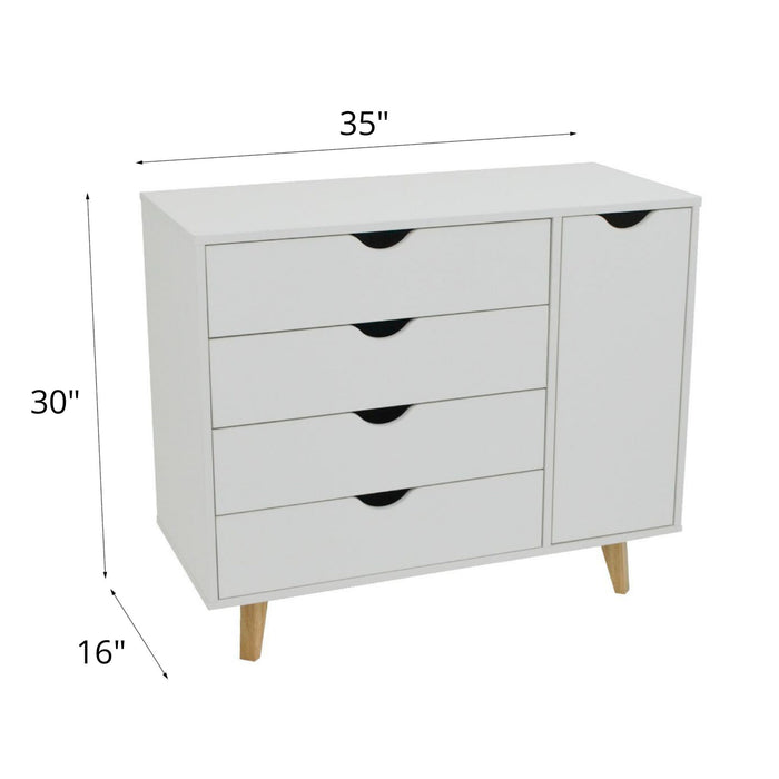 Solid Wood Four Drawer Combo Dresser - White