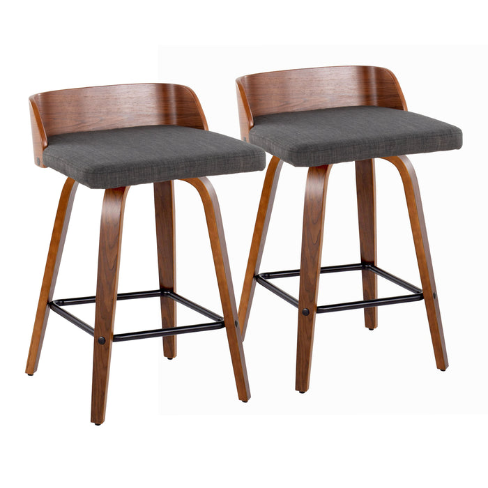 Maya - Mid Century Modern Fixed Height Counter Stool With Swivel And Square Footrest (Set of 2)