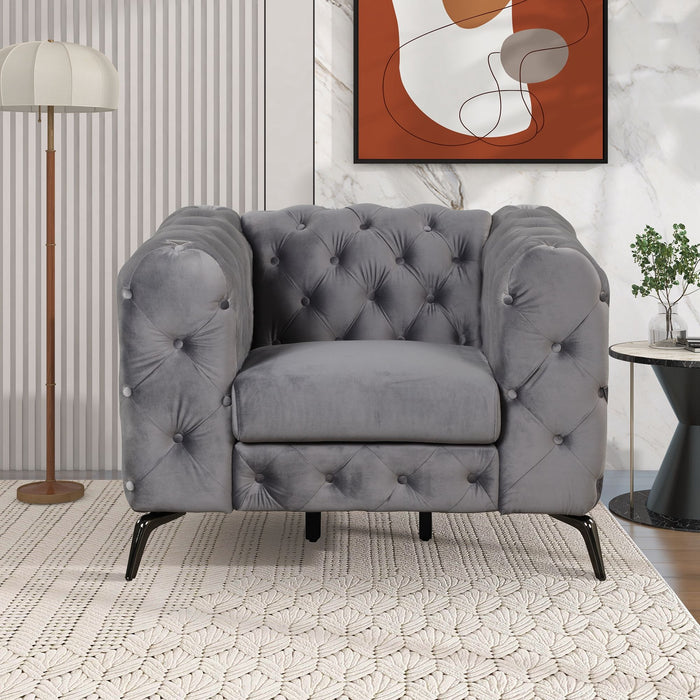 Velvet Upholstered Accent Sofa, Modern Single Sofa Chair With Button Tufted Back, Modern Single Couch For Living Room, Bedroom, Or Small Space