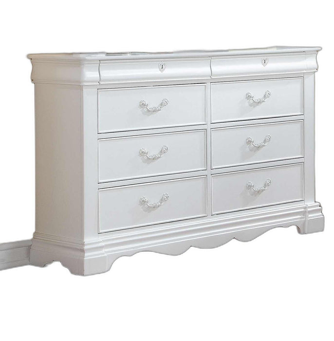 Wood Eight Drawer Double Dresser - White