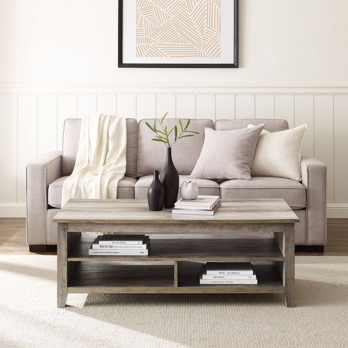 Coastal Grooved Panel Coffee Table With Lower Shelf