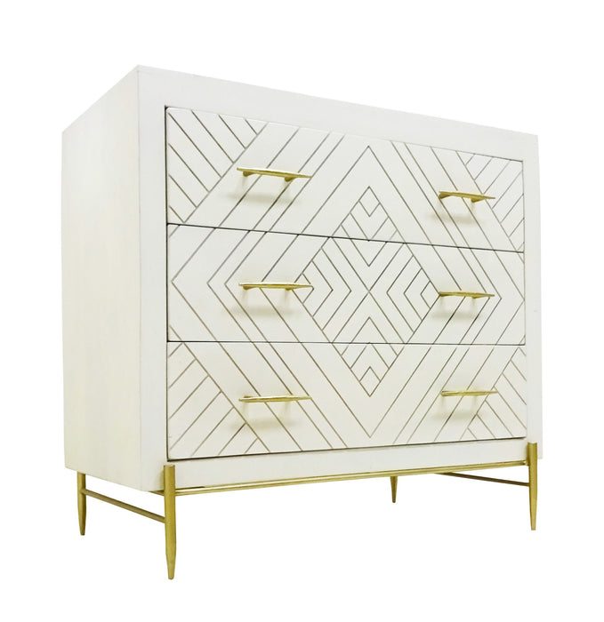 Solid Wood Three Drawer Dresser - Ivory