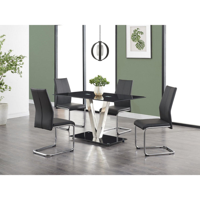 Modern Dining Chairs With Chrome Metal Base (Set of 4) - Black