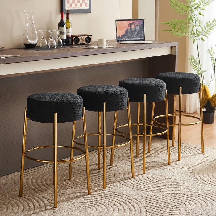 Round High Bar Stools (Set of 2), Contemporary Upholstered Dining Stools For Kitchens, Coffee Shops And Bar Stores - Gold Legs