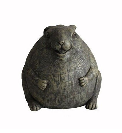 Chubby Rabbit Garden Statue - Antiqued Gray