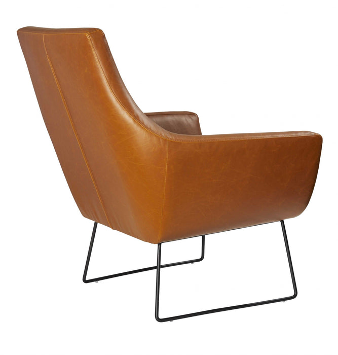 Retro Mod Distressed Faux Leather Arm Chair - Camel