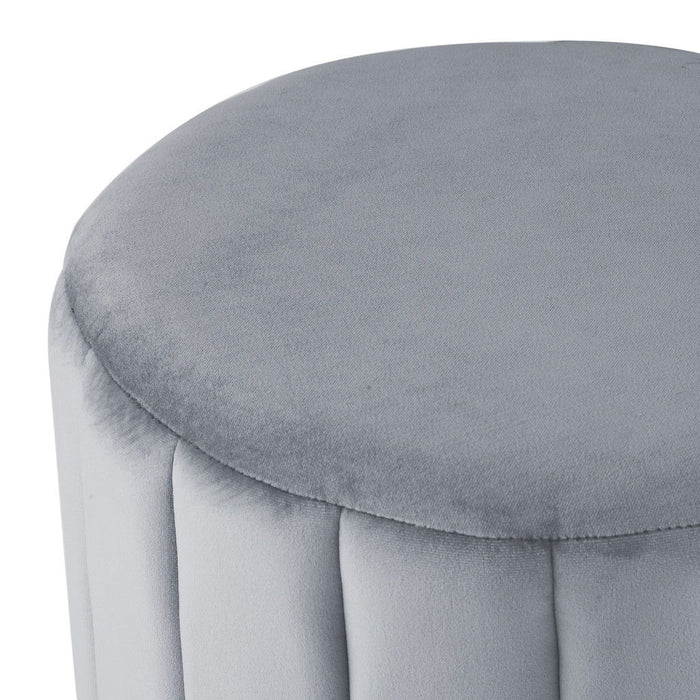 Round Velvet Ottoman - Silver / Gray