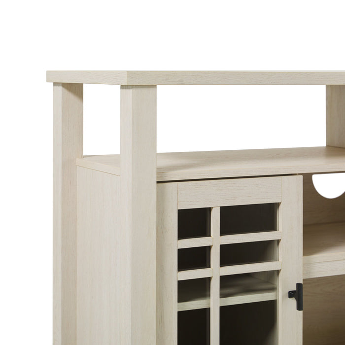 Transitional 2 Door Sideboard With Windowpane Design - Ivory Oak