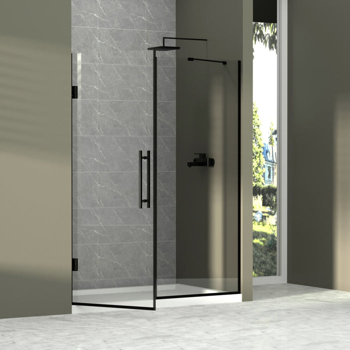 Semi-Frameless Double Hinges Shower Door In Matte , Tempered Glass, Reversible Installation - Black