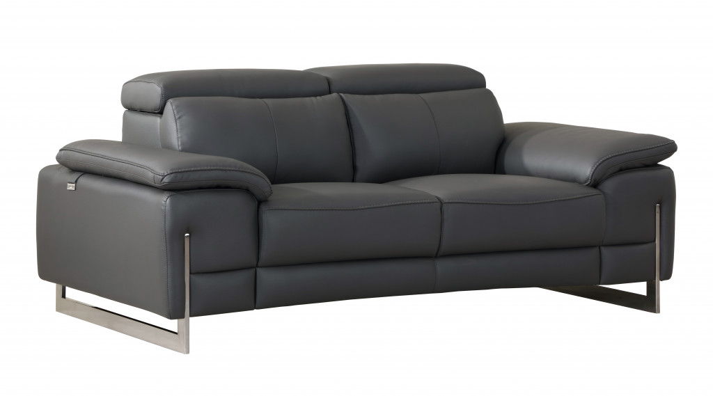 Genuine Leather Love Seat - Gray / Silver