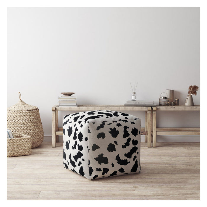 Twill Cow Print Pouf Ottoman - Black / White