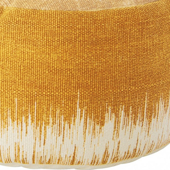 Cotton Round Abstract Pouf Ottoman - Yellow / White