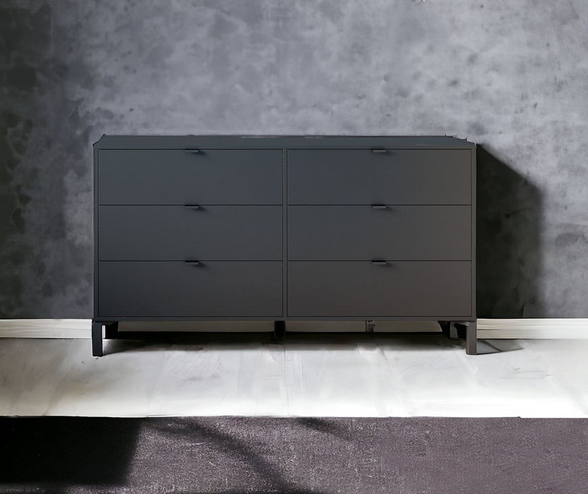 Six Drawer Double Dresser - Black Charcoal