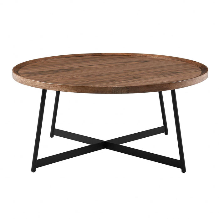 Modern Elegance Round Coffee Table - Brown Walnut And Black Modern