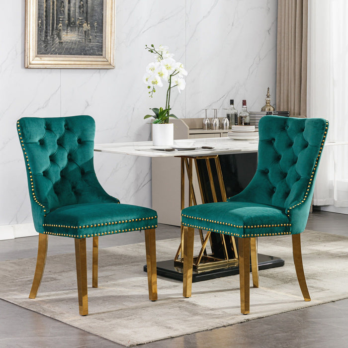 Nikki - Modern, High-End Tufted Solid Wood Contemporary Velvet Upholstered Dining Chair With Golden Stainless Steel Plating Legs, Nailhead Trim (Set of 2)