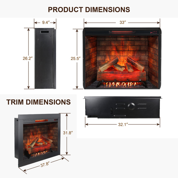 Infrared Electric Fireplace Insert, Touch Panel Home Decor Heater, Smokeless Firebox With Trim Kit