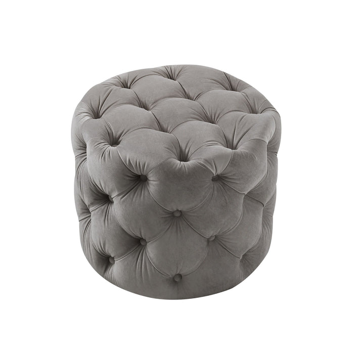 Velvet Tufted Round Ottoman - Gray