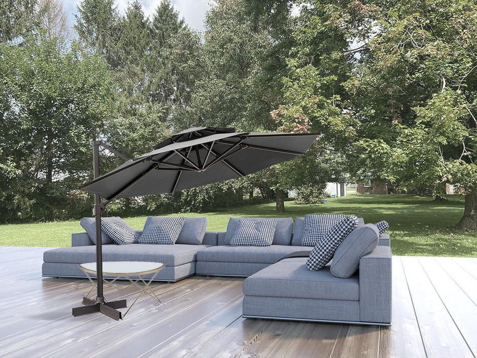 Polyester Round Tilt Cantilever Patio Umbrella With Stand - Dark Gray