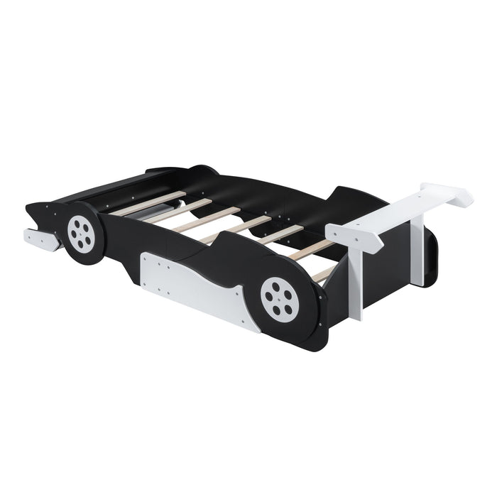 Twin Size Race Car-Shaped Platform Bed With Wheels