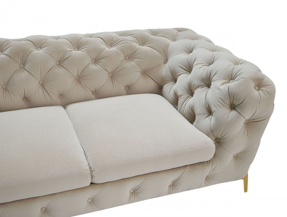 Velvet Chesterfield Loveseat - Beige / Gold