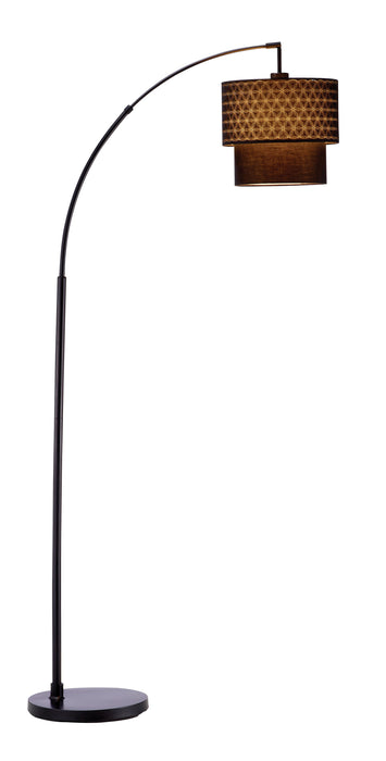 Arched Floor Lamp With Brown Drum Shade - Black