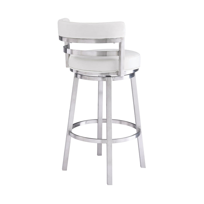 Faux Leather Swivel Low Back Bar Height Chair With Footrest 39" - White And Silver