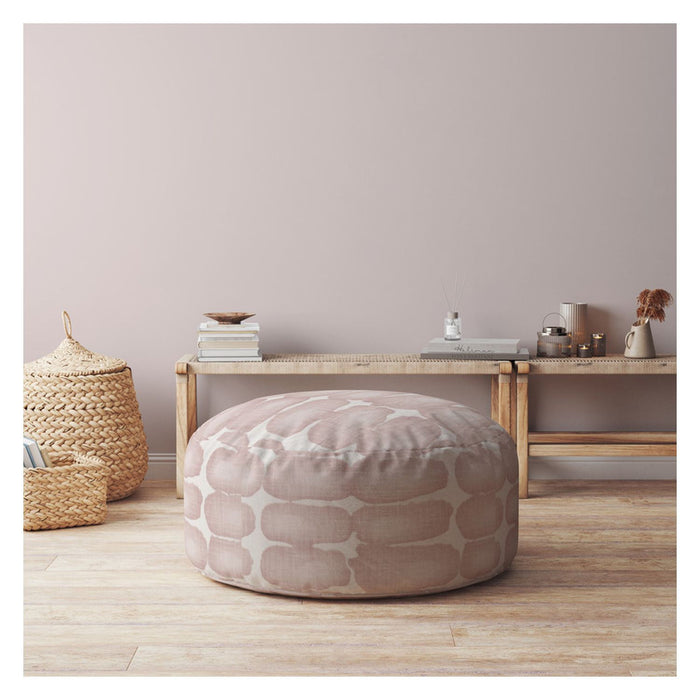 Canvas Round Abstract Pouf Cover - Pink / White