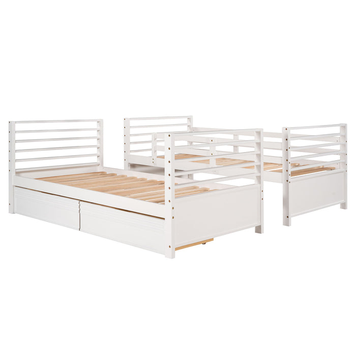 Twin Over Twin Wood Bunk Bed With Two Drawers - White