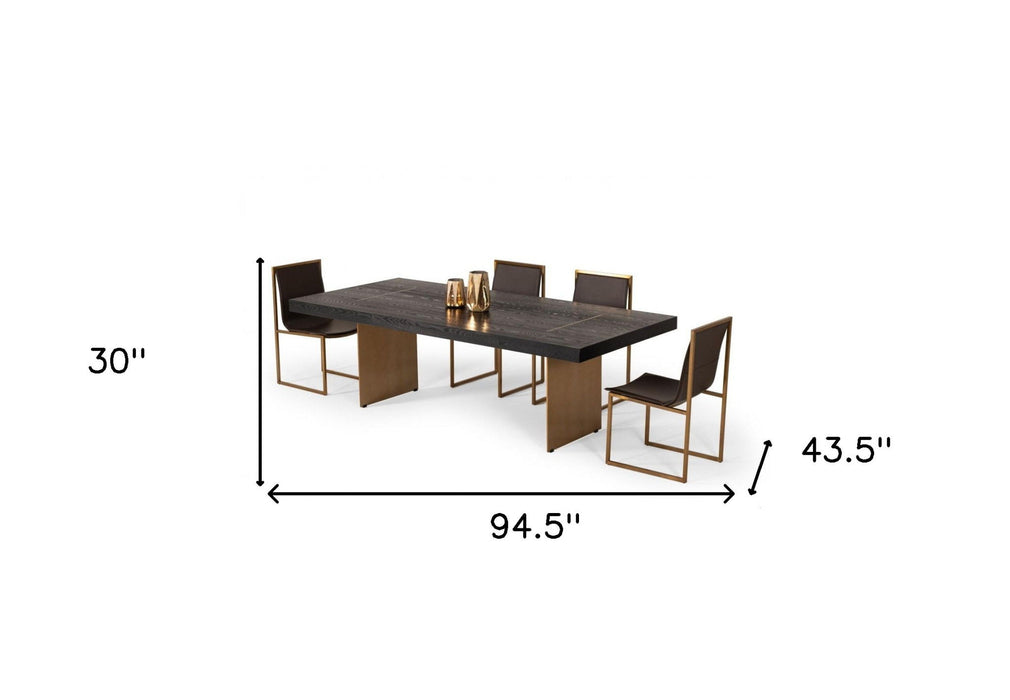 Rectangular And Metal Dining Table - Dark Brown / Brass