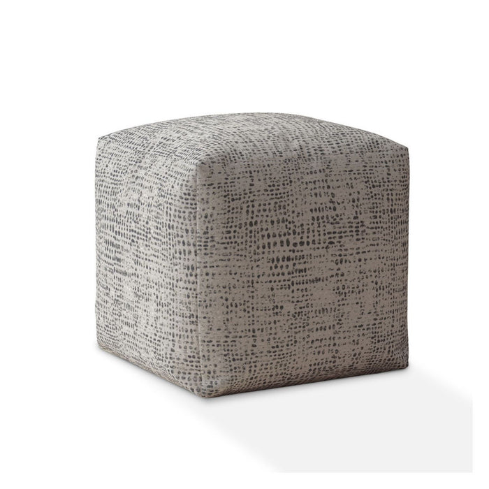 Canvas Abstract Pouf Ottoman - Beige