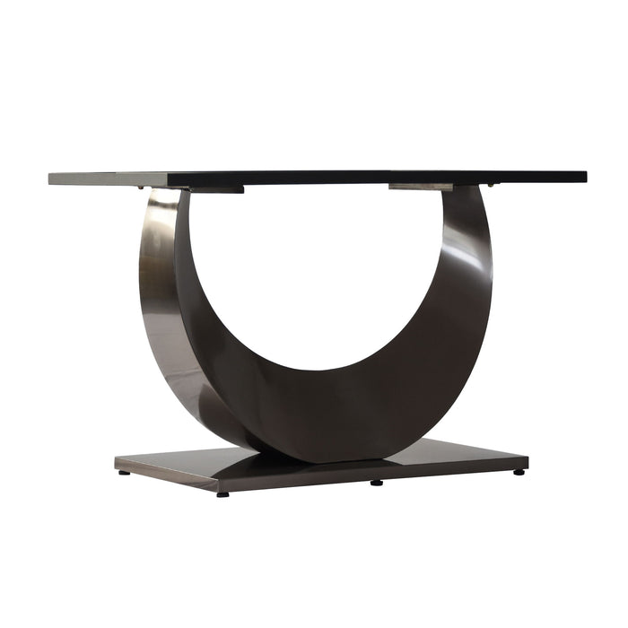 63" Modern Artificial Stone Crescent-Shaped Metal Legs, Can Accommodate 6-8 People - Black