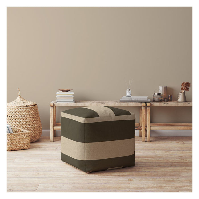 Cotton Striped Pouf Cover - Green